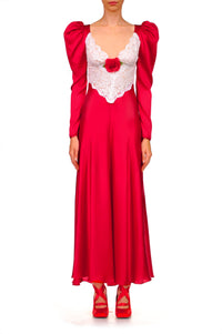 chinese dress ladies SQUARE GUIPURE LACE AND SILK GOWN IN RED | CULT MIA main image 0