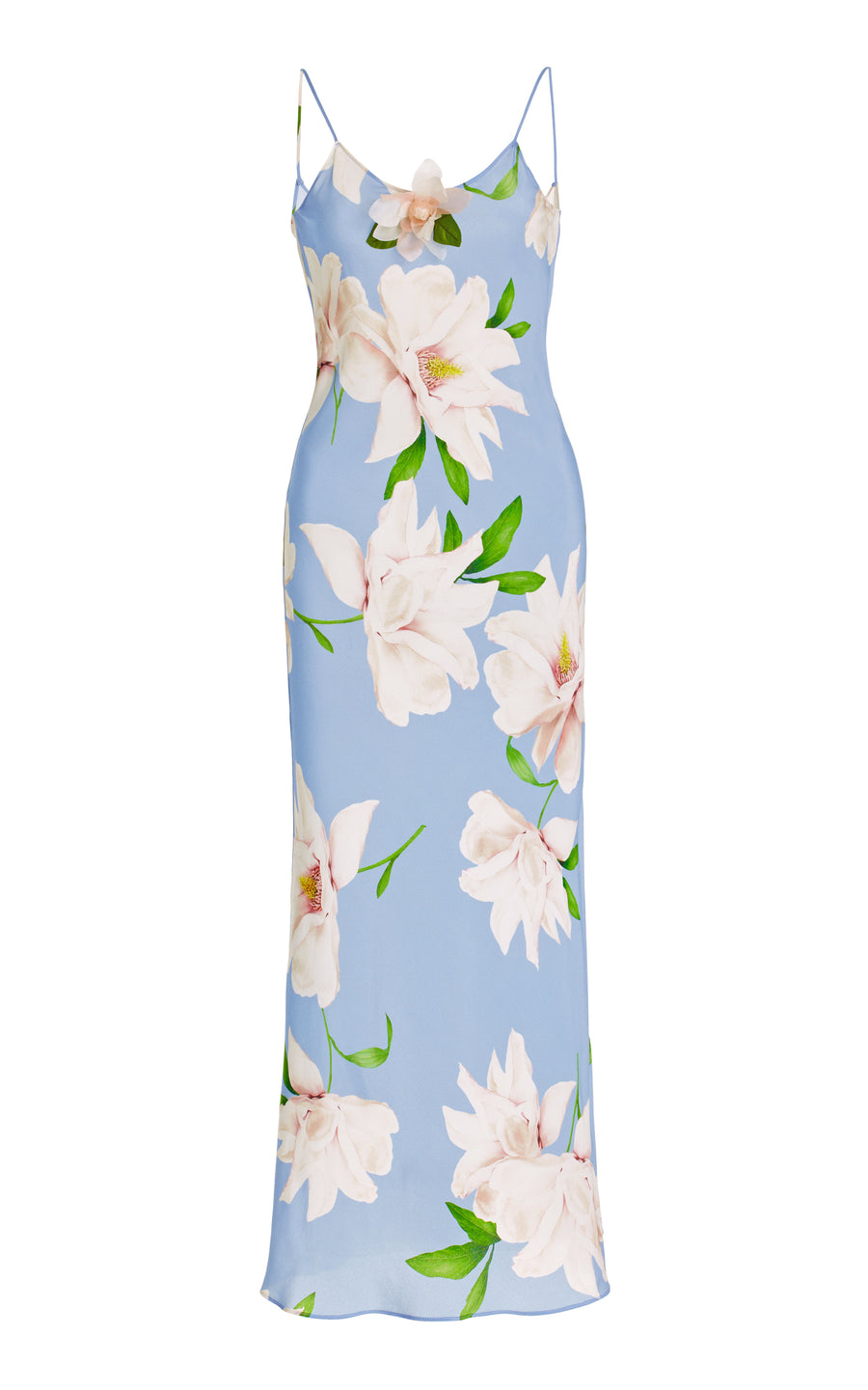 Blue And White Floral Silk Slip With Silk Flower Detail