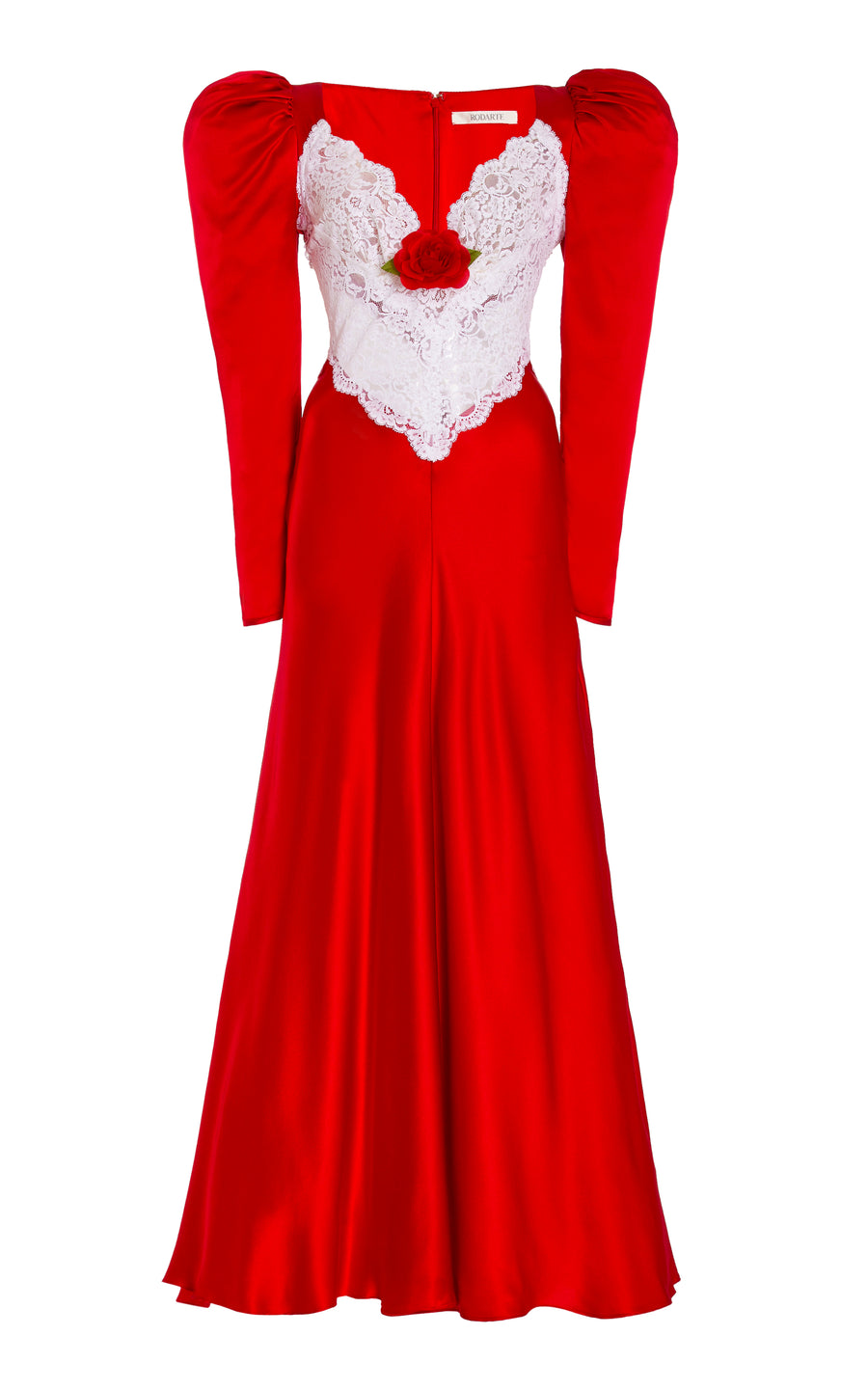 Red Silk and Lace Dress With Silk Flower
