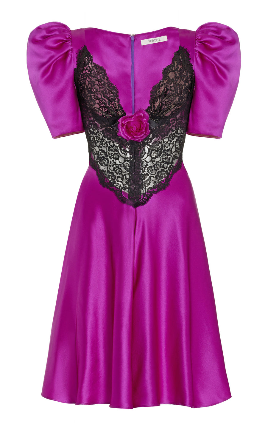Purple Silk Short Sleeve Mini Dress With Lace Detail