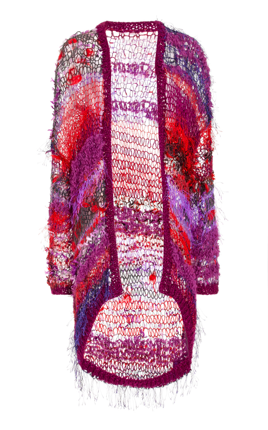Red And Purple Oversized Loose Hand Knit Cardigan