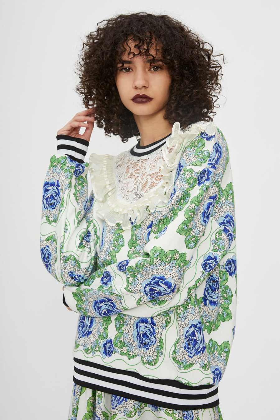 Blue And Green Floral Printed Sweatshirt