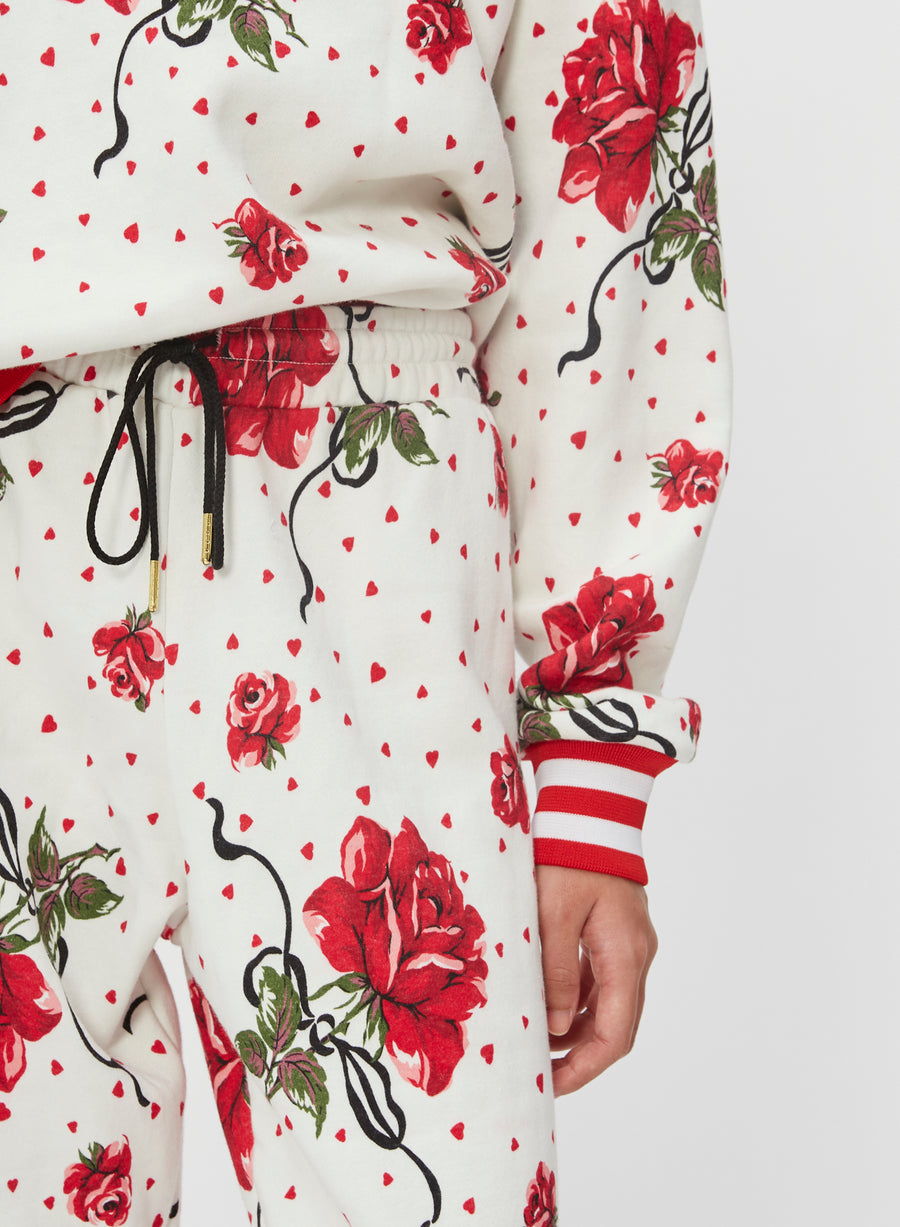 Silk Rose Sweatshirt With Eyelet Collar