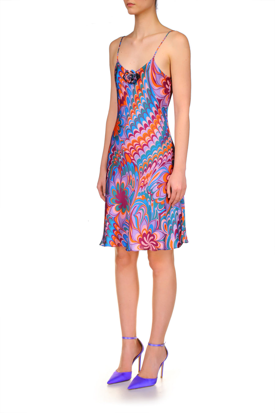 Plum Multicolor Printed Bias Mini Slip Dress