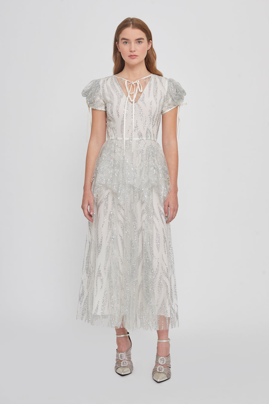 Silver Glitter Embellished Tulle Dress – Rodarte