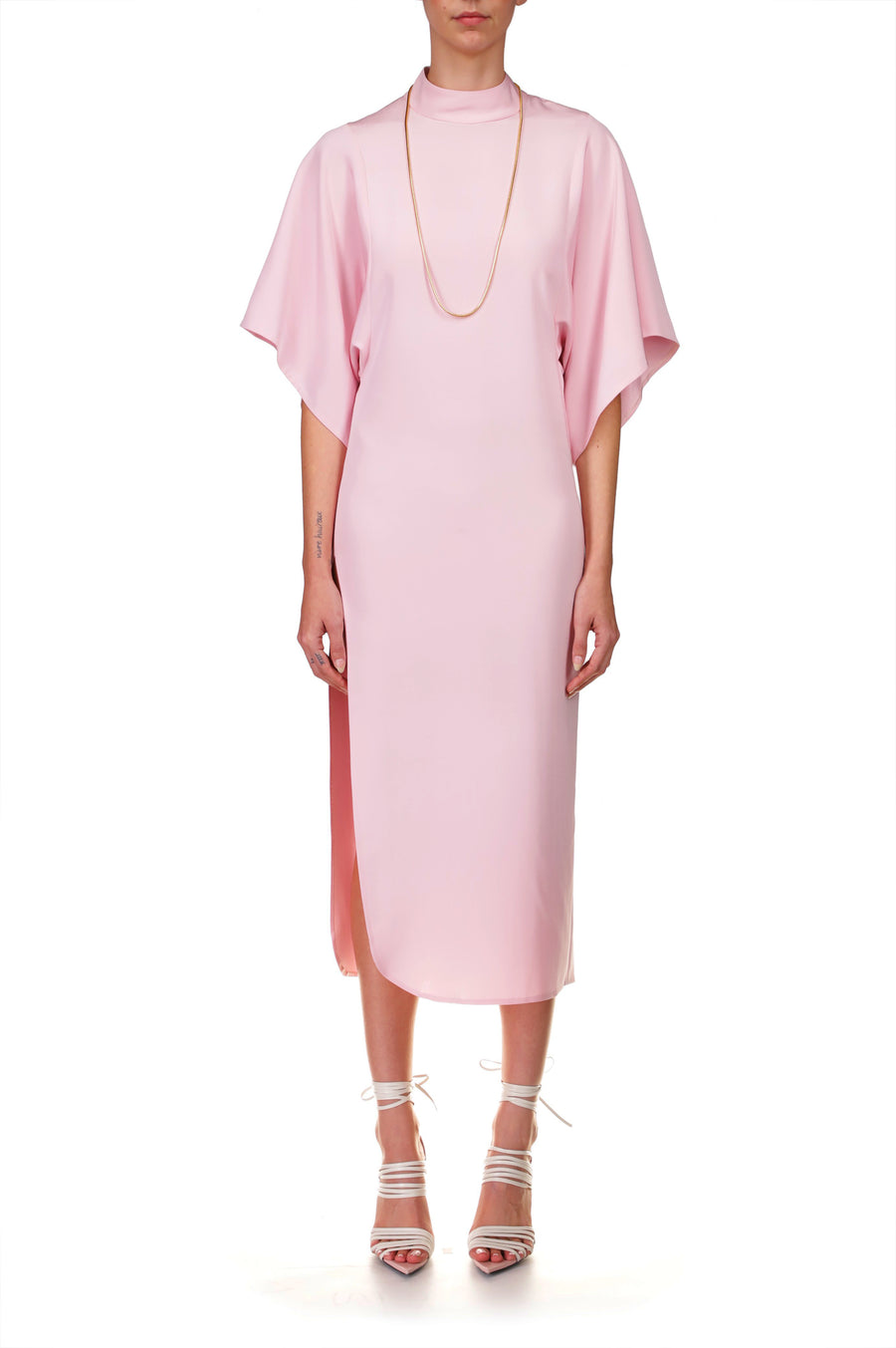 Blush Pink Mock Neck Sheath Dress