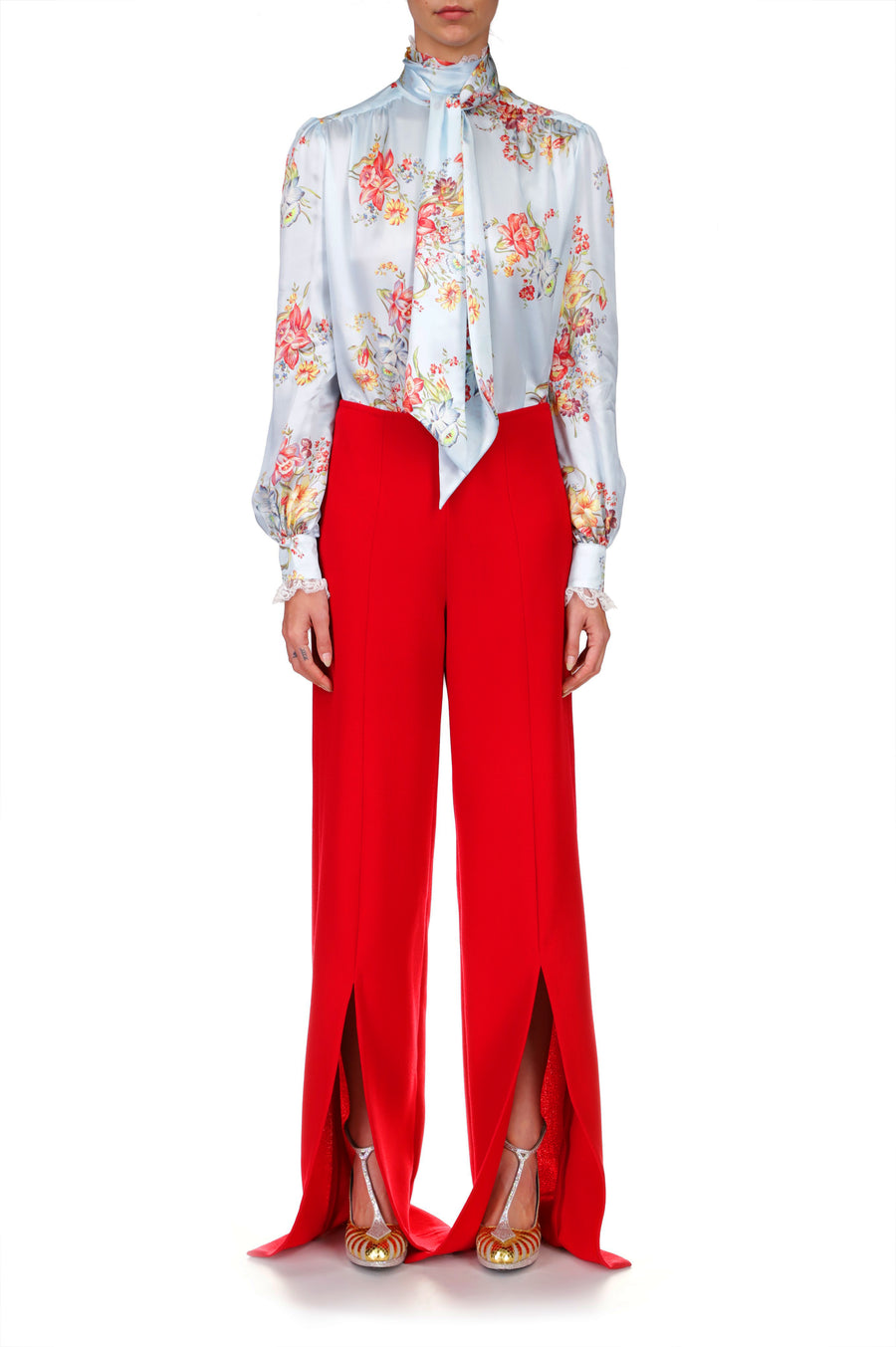 Red Wide Leg Double Faced Wool Pant
