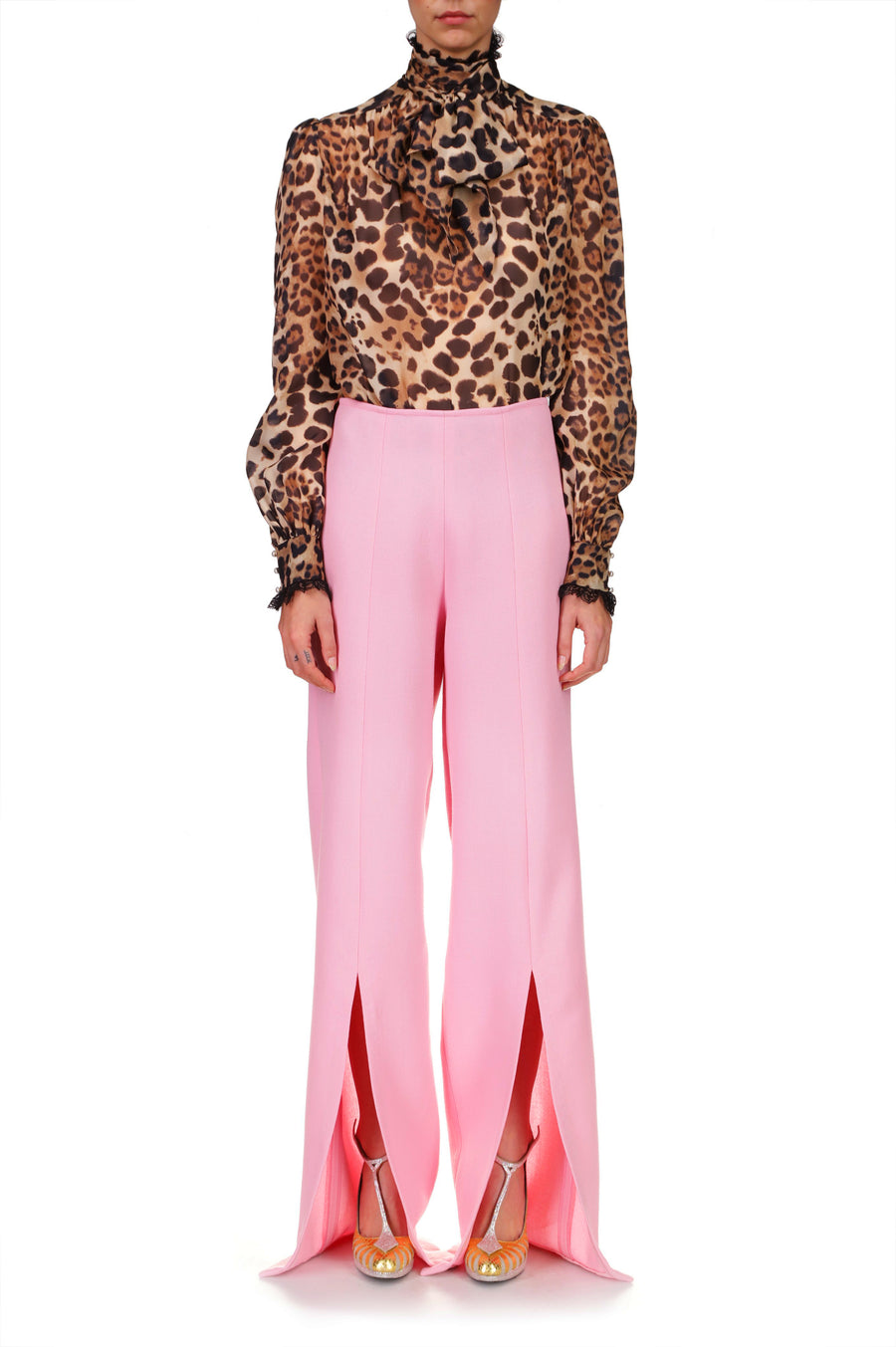 Pink Wide Leg Double Faced Wool Pant