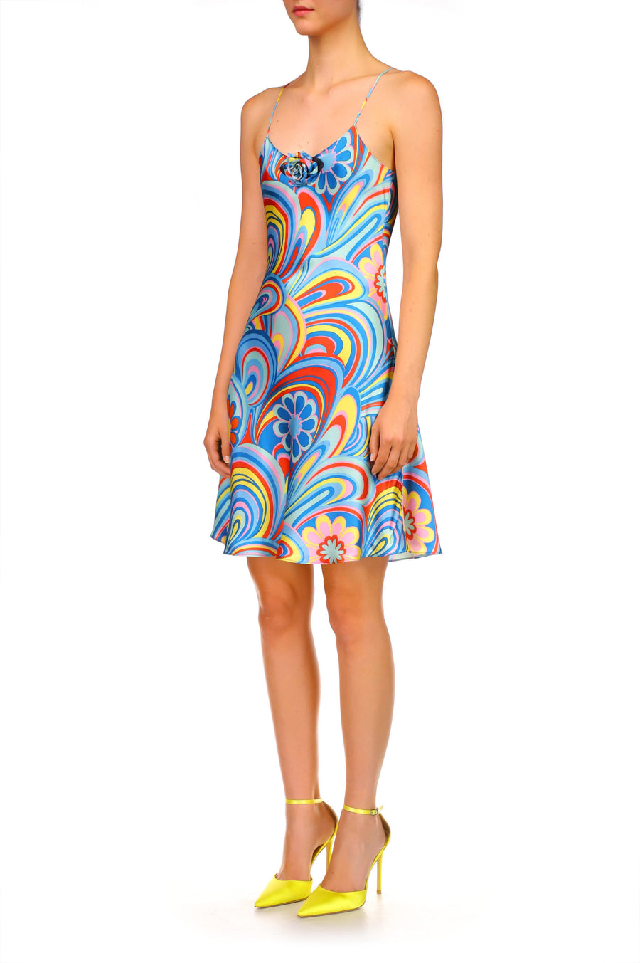 Aqua Multicolor Printed Bias Mini Slip Dress
