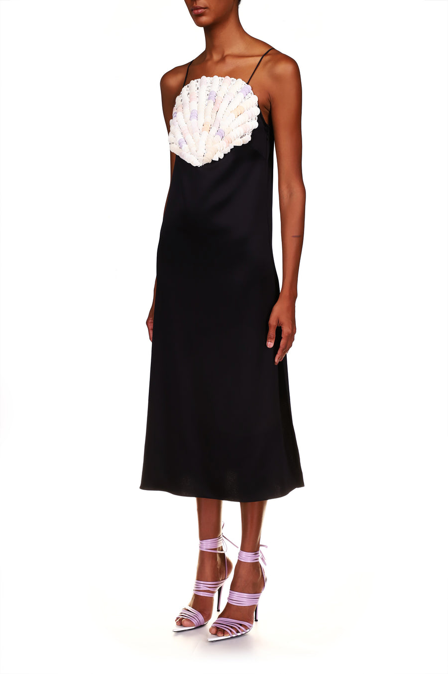 Black Slip Dress With Hand Beaded Shell Detail