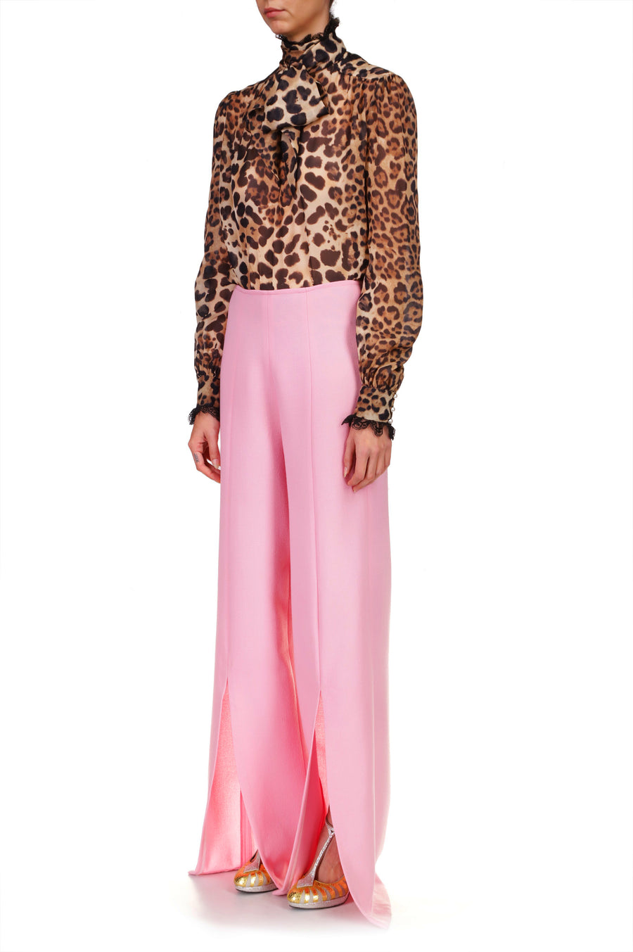 Pink Wide Leg Double Faced Wool Pant