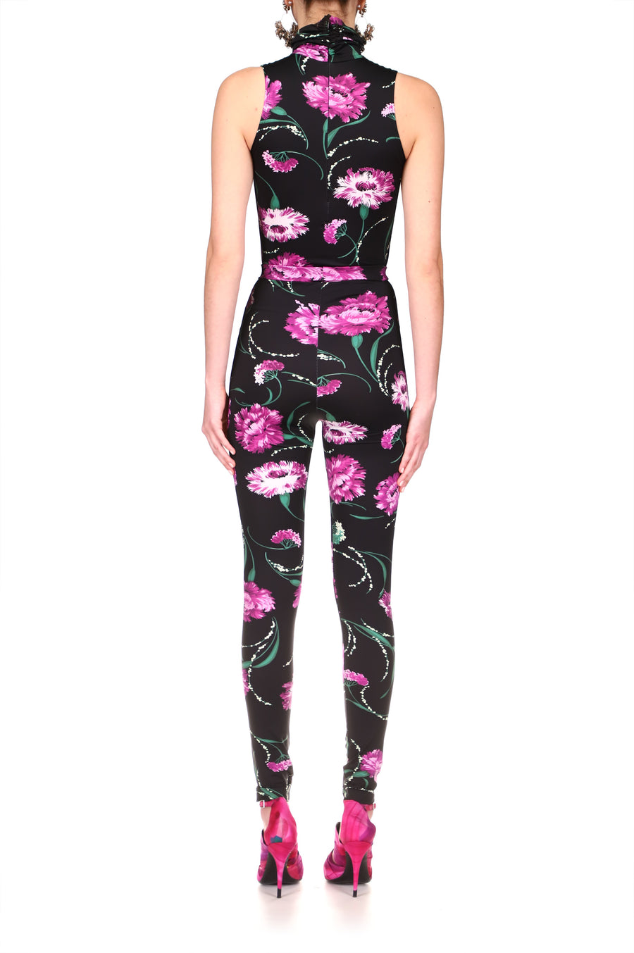 Black Floral Stretch Turtle Neck Bodysuit