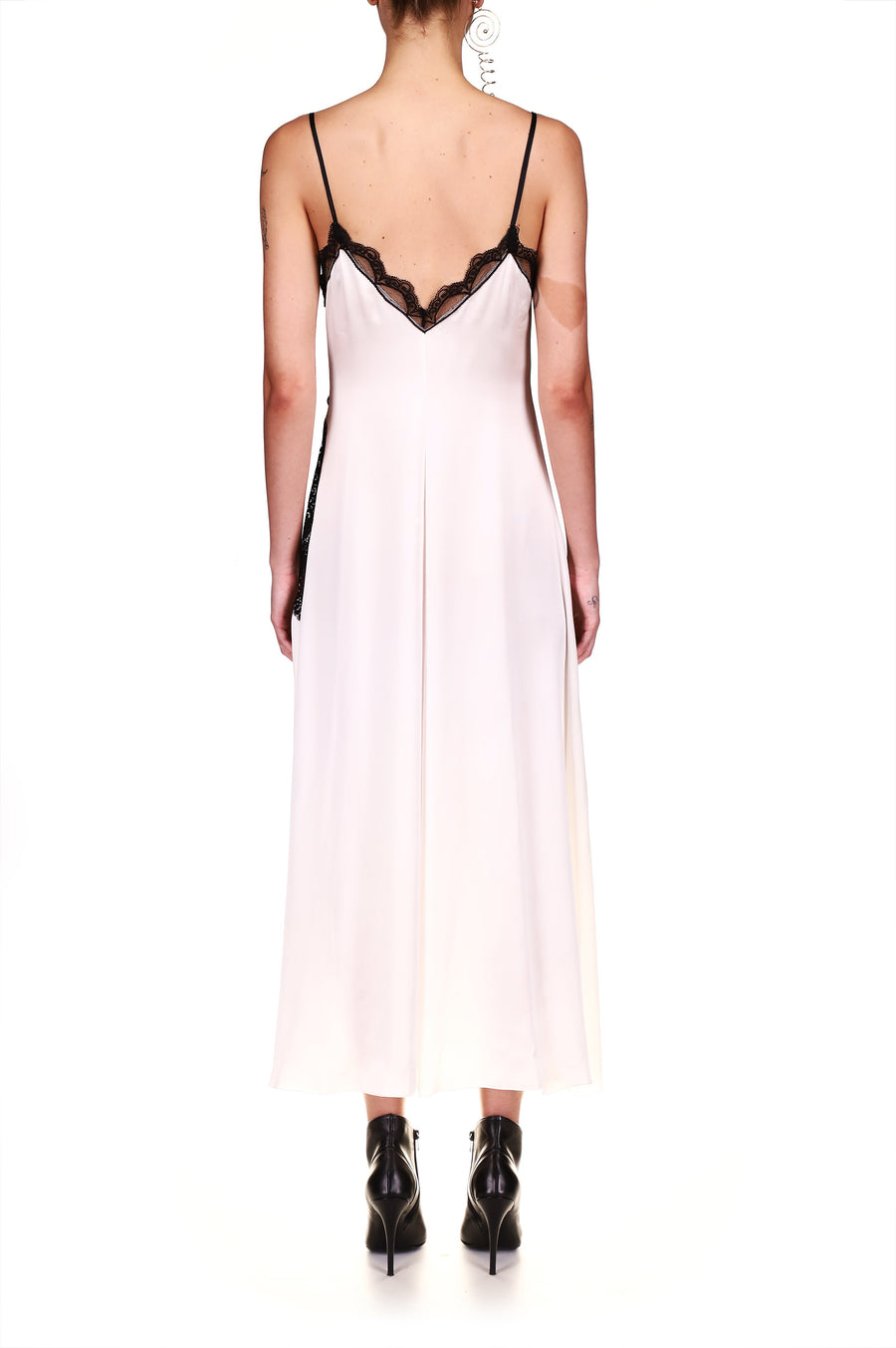 Off White Silk Satin Dress With Lace Detail