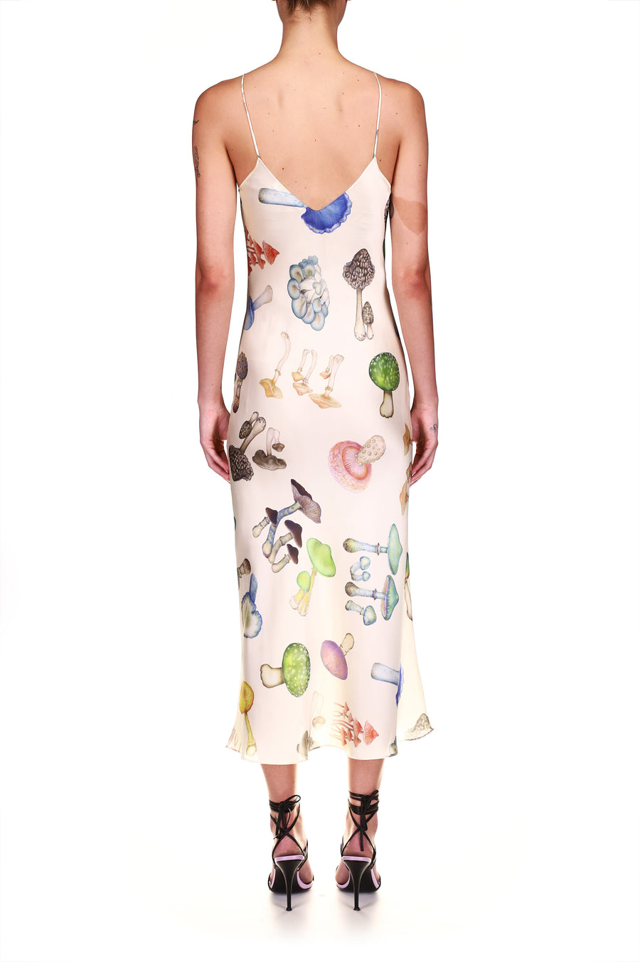 Off White Mushroom Printed Silk Slip Dress