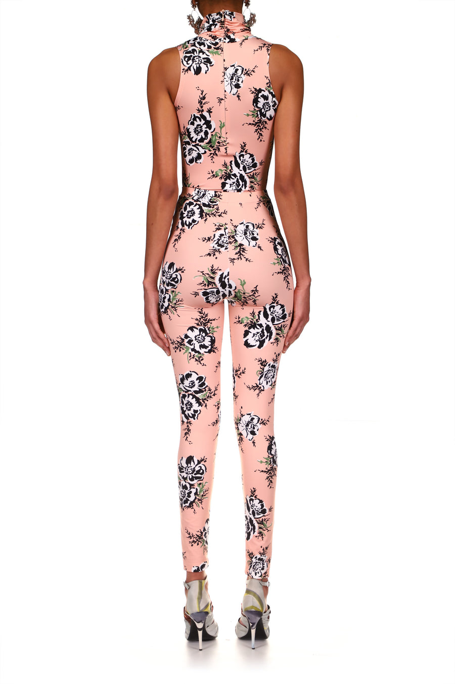 Peach Floral Stretch Turtle Neck Bodysuit