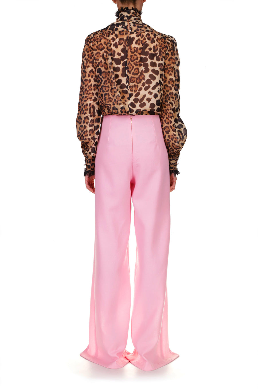 Pink Wide Leg Double Faced Wool Pant