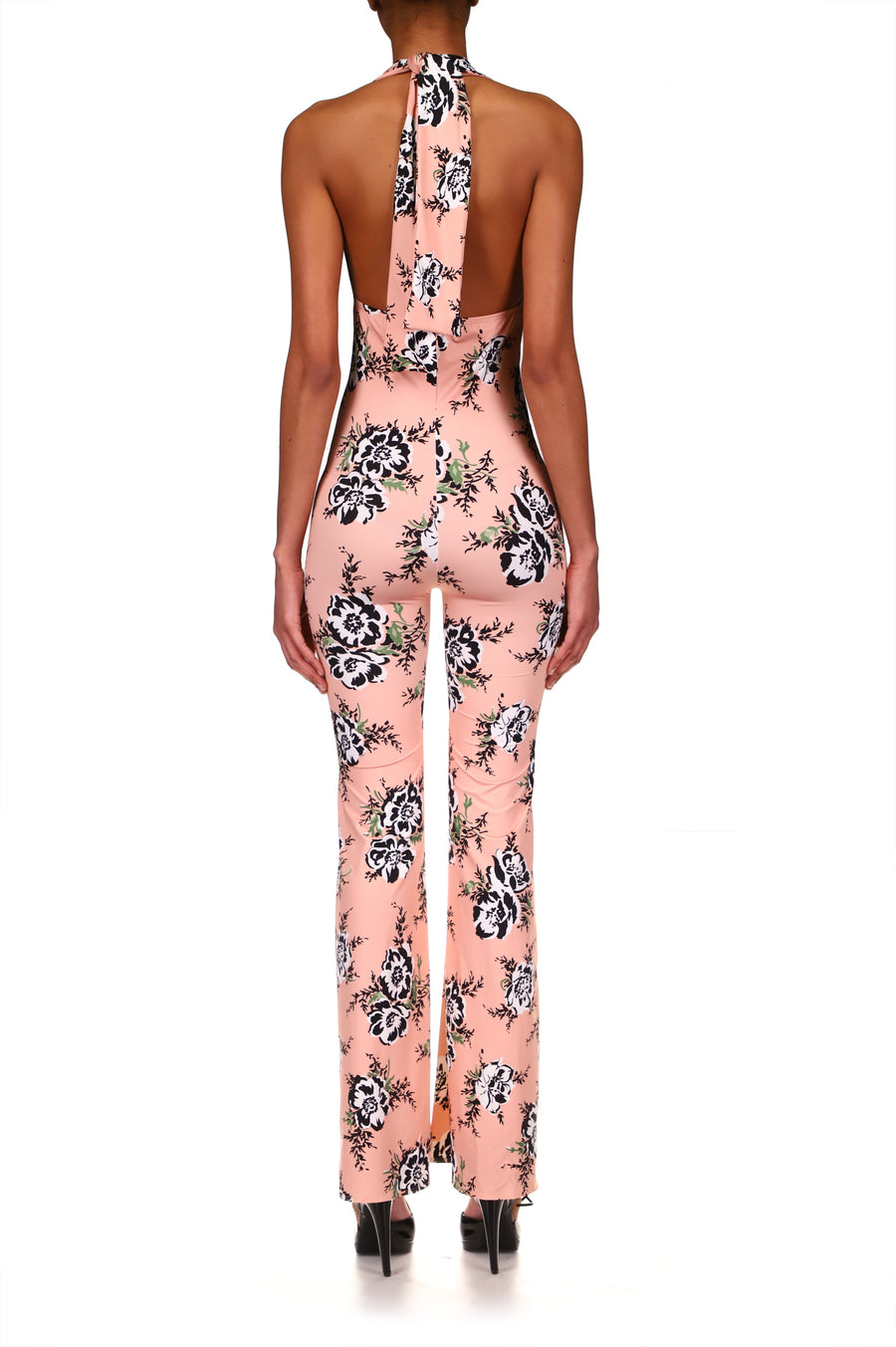 Peach Floral Stretch Halter Jumpsuit