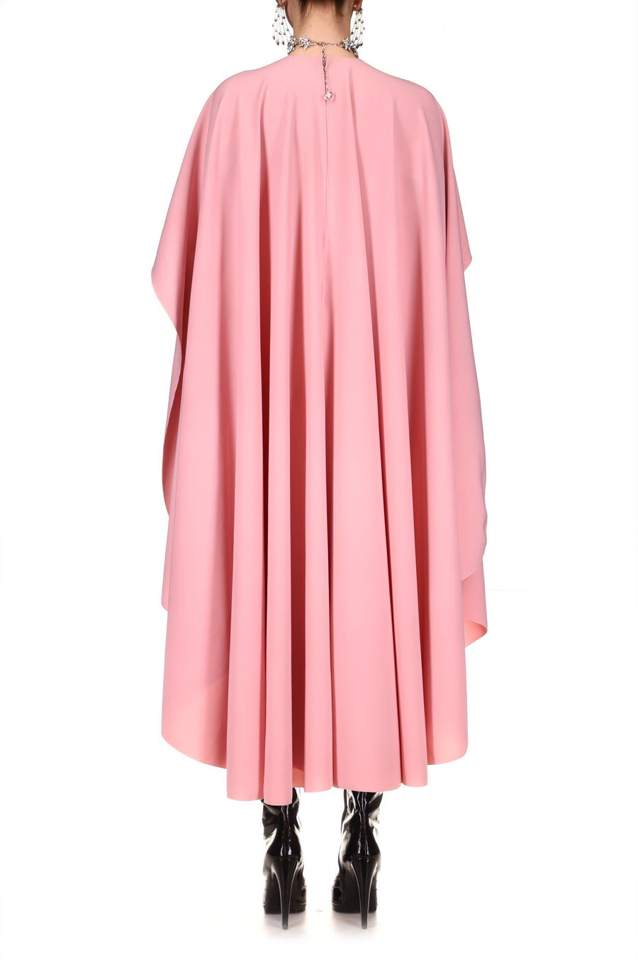 Pink Draped Dress With Cape And Rhinestone Detail