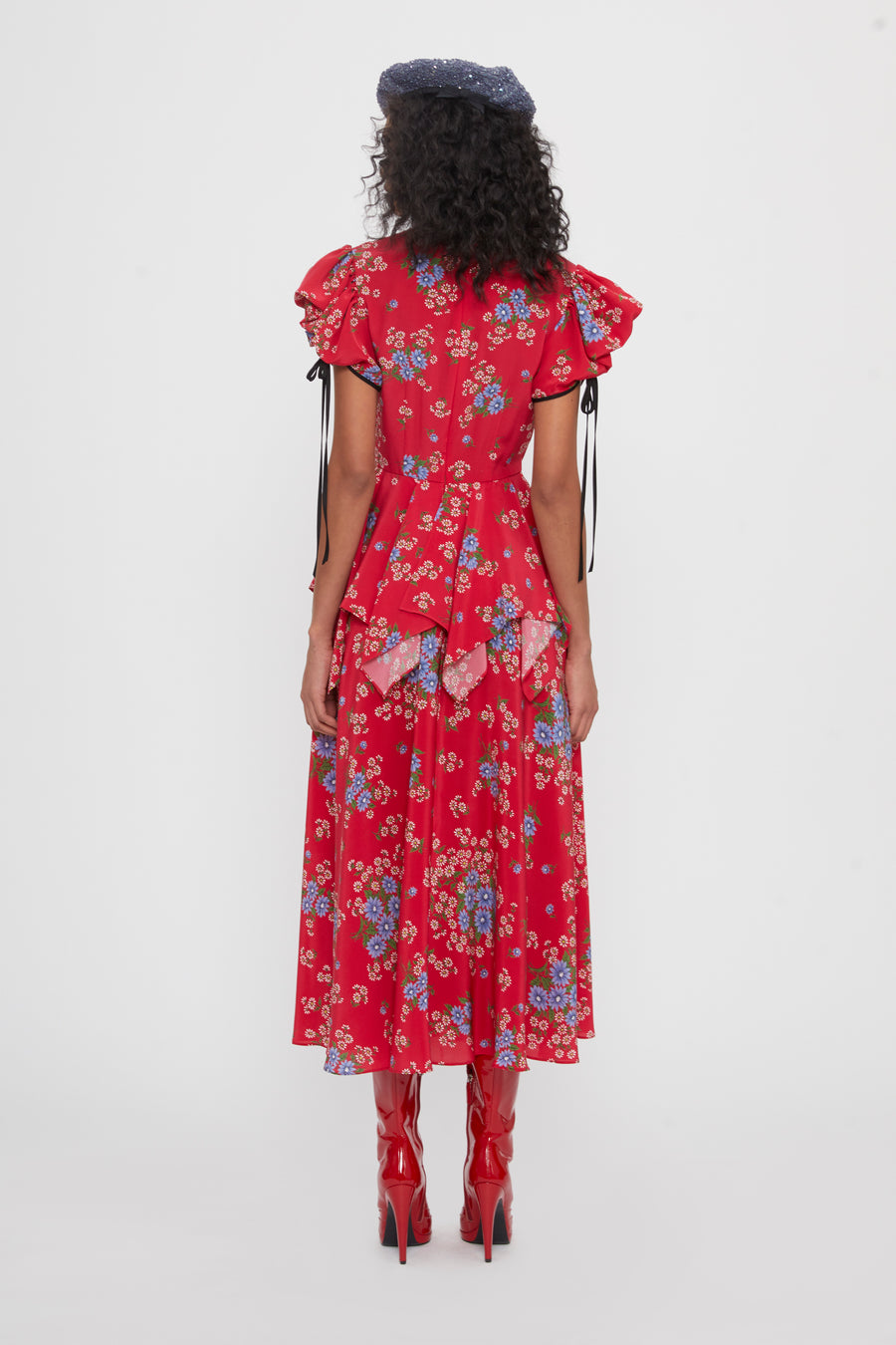 Floral Printed Silk Dress With Peplum