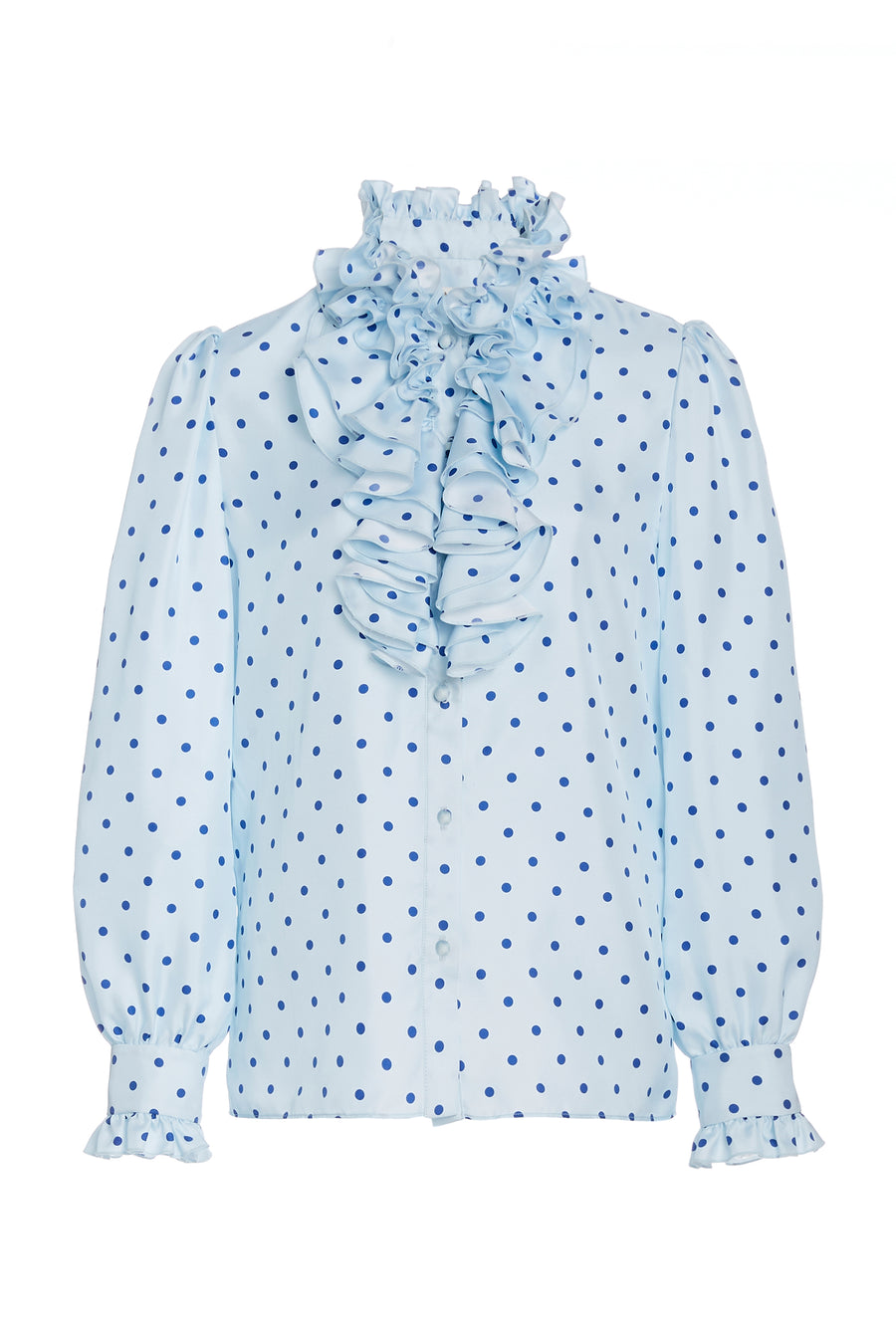 Ruffle Trimmed Polka Dot Silk Blouse