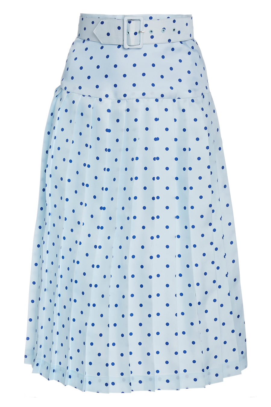 Belted Pleated Polka Dot Silk Skirt