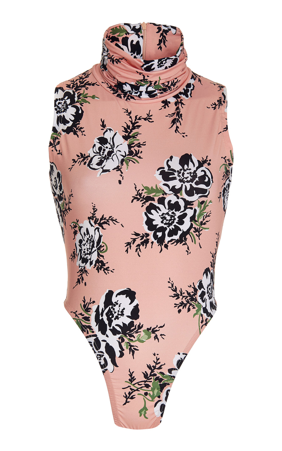 Peach Floral Stretch Turtle Neck Bodysuit