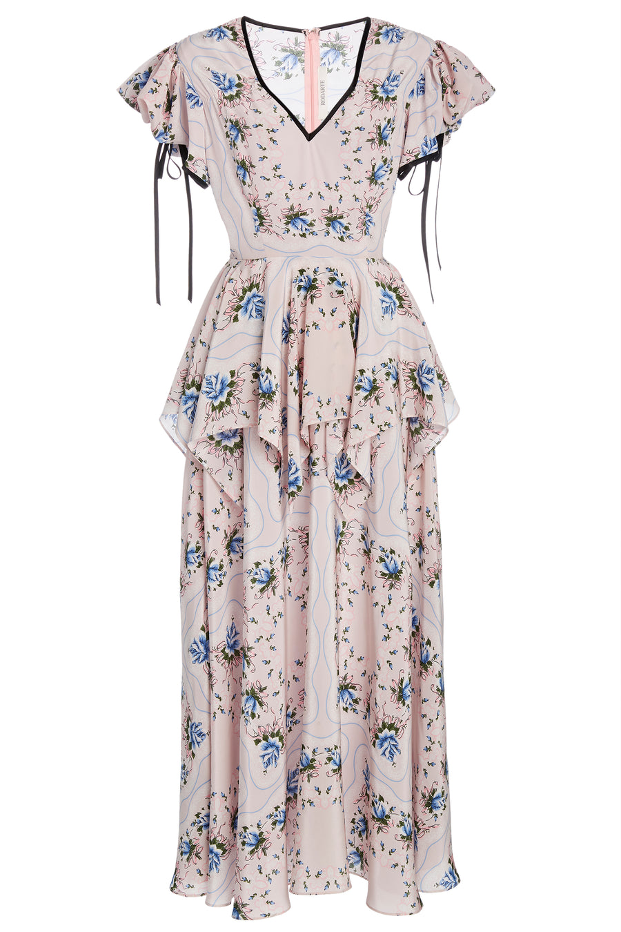 Ruffled Floral Print Silk Maxi Dress