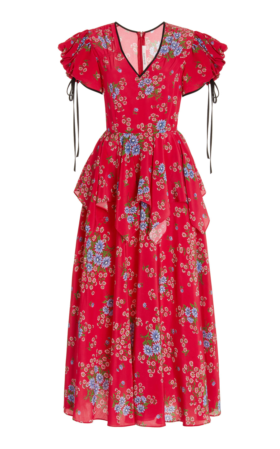 Floral Printed Silk Dress With Peplum