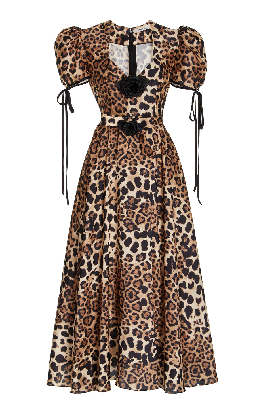 Leopard Silk Twill Dress With Rose