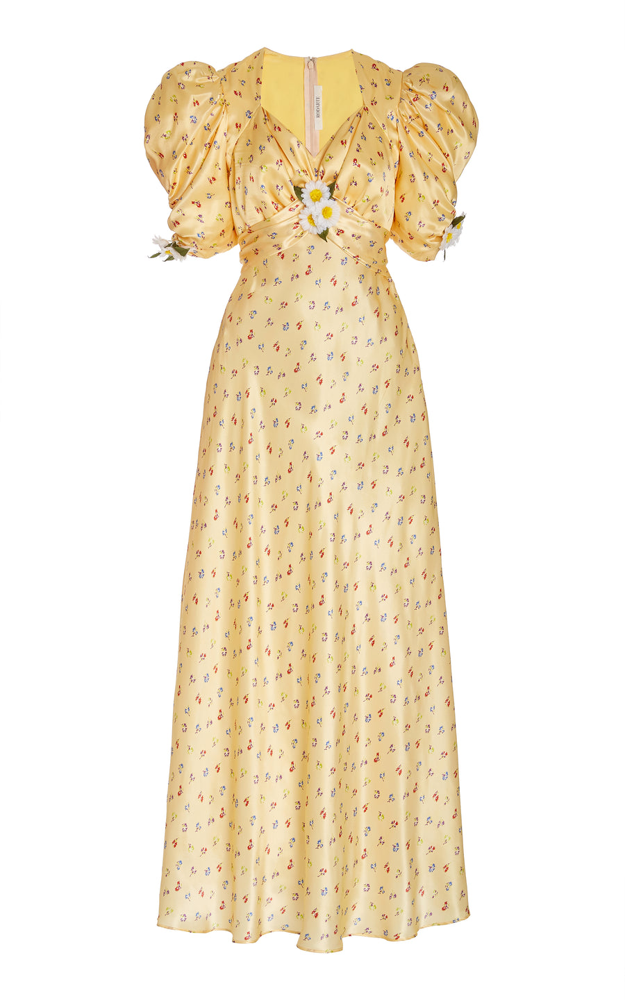 Yellow Floral Silk Dress With Silk Daisies