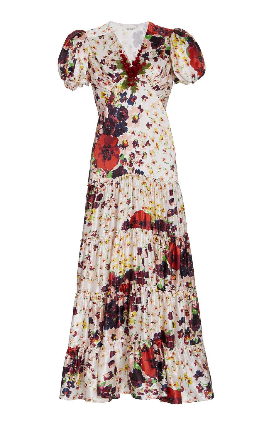Purple And Red Floral Silk Dress With Silk Floral Spray