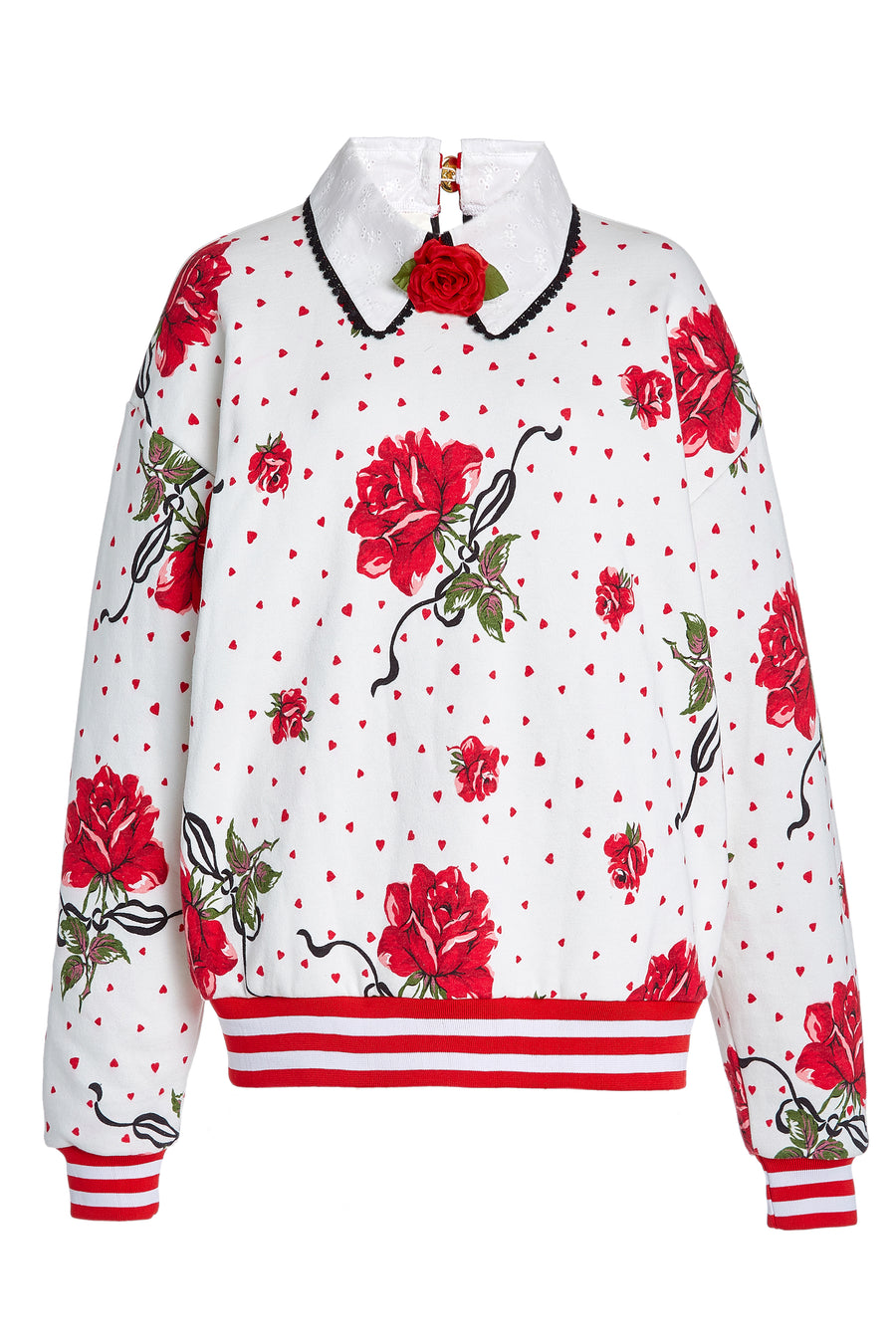 Silk Rose Sweatshirt With Eyelet Collar